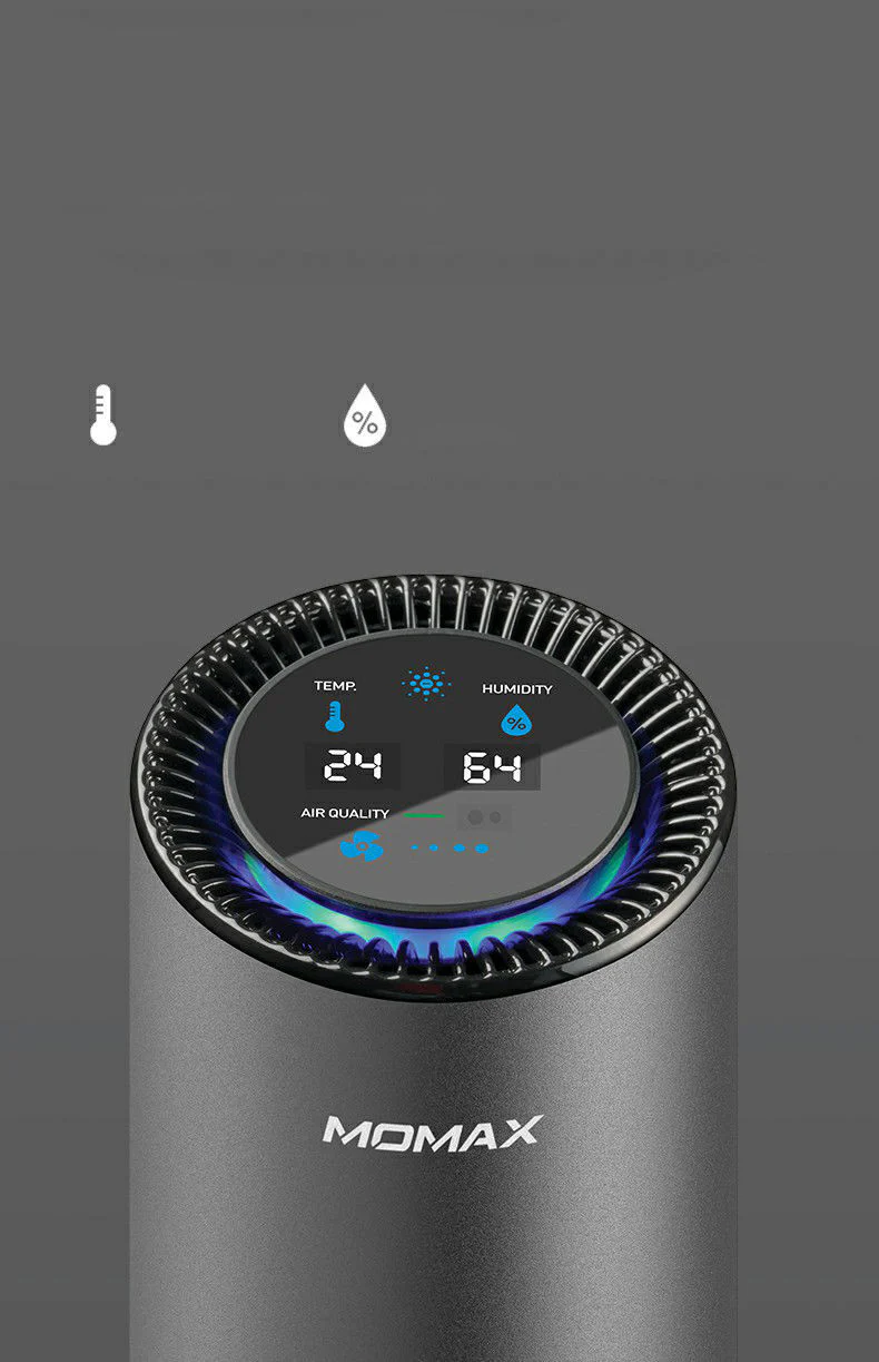 0027703 momax pure go portable smart car air purifier gray