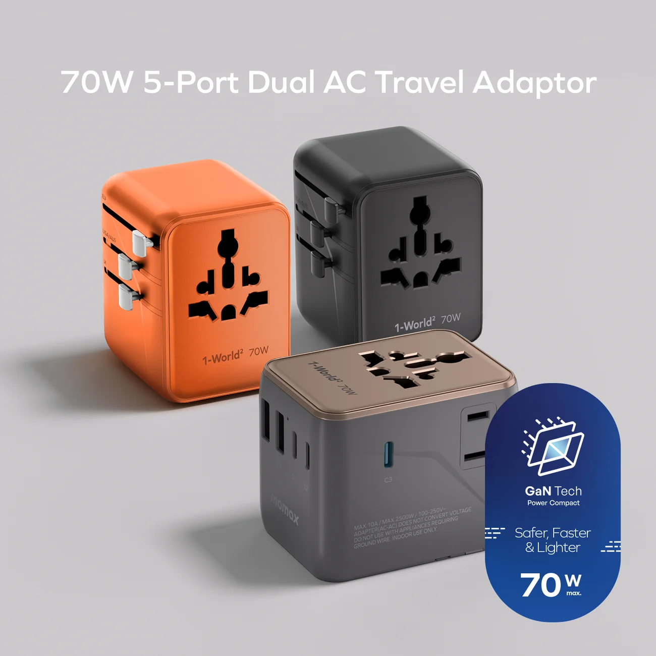 UA22M-Content-Images_01.jpg 1-World² 5-Port Mini Universal Travel GaN Charger 70W with Dual AC - Image 1