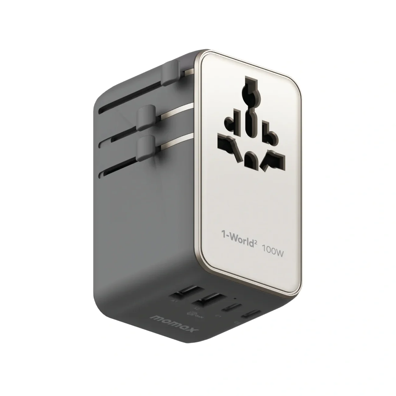 1-World_4-PortMiniUniversalTravelGaNCharger100WwithDualAC-Titanium 1-World² Universal 4-Port Travel GaN Charger 100W with Dual AC - Image 1